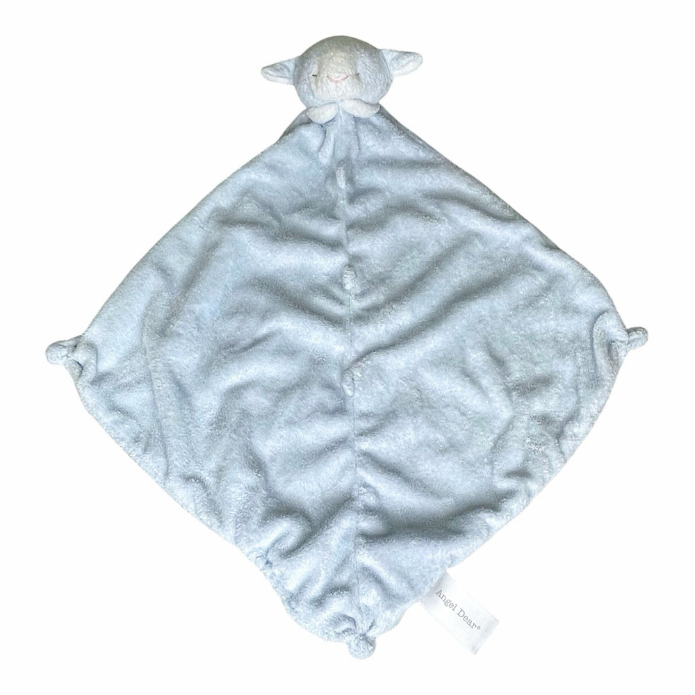 Angel Dear Lamb Lovey Baby Blankie Security Blanket Teether Knotted Corners Blue